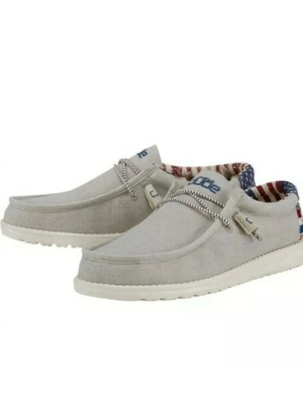Hey Dude Men's Slip-On Loafers Light Gray with Flag-Lined Collar M7 W9 Slip-on
